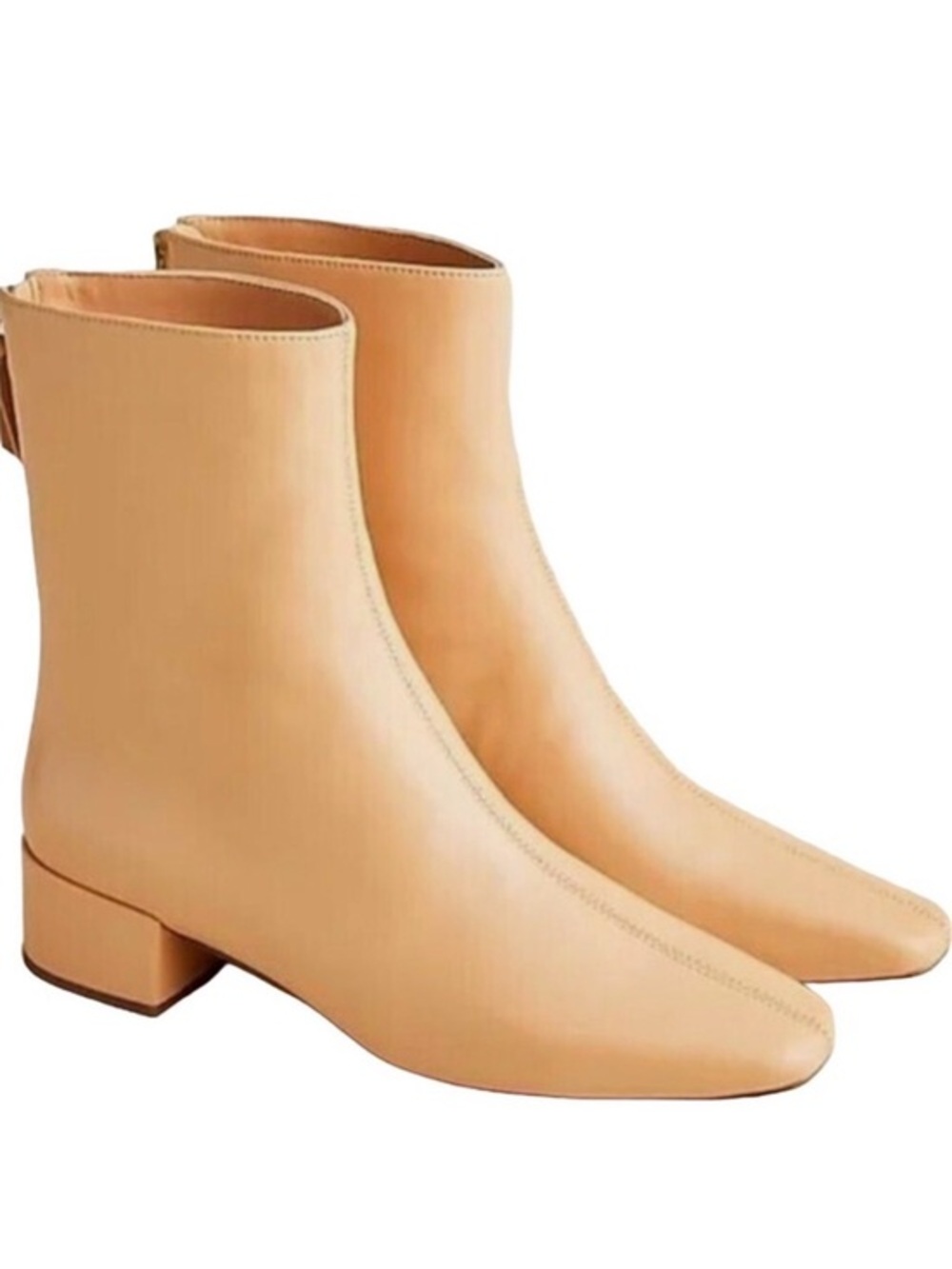 J Crew Block Heel Square Toe Leather Boots In Tan